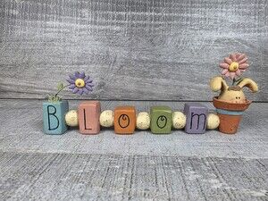 Blossom Bucket Spring BLOOM Blocks Bunny Egg Shelf Sitter Decor Suzi g15f1